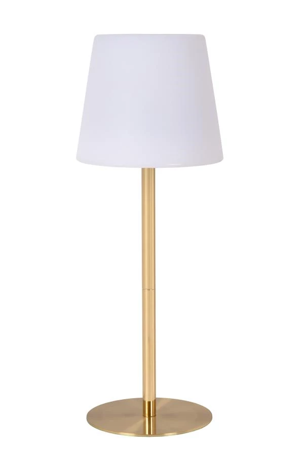 Lucide TYON - Lampe de table Rechargeable Intérieur/Extérieur - Batterie/Piles - Ø 15 cm - LED Dim. - 1x2W 2700K - IP65 - Or Mat / Laiton - éteint